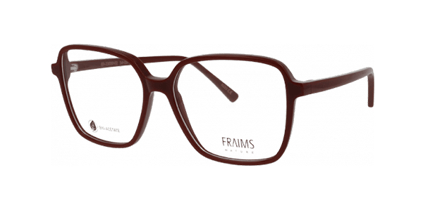 FRAIMS Brille mit dunklem, eckigem Rahmen vor hellem Hintergrund.