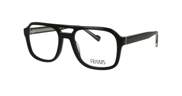 FRAIMS Brille mit transparent-braunem, eckigem Rahmen vor hellem Hintergrund.